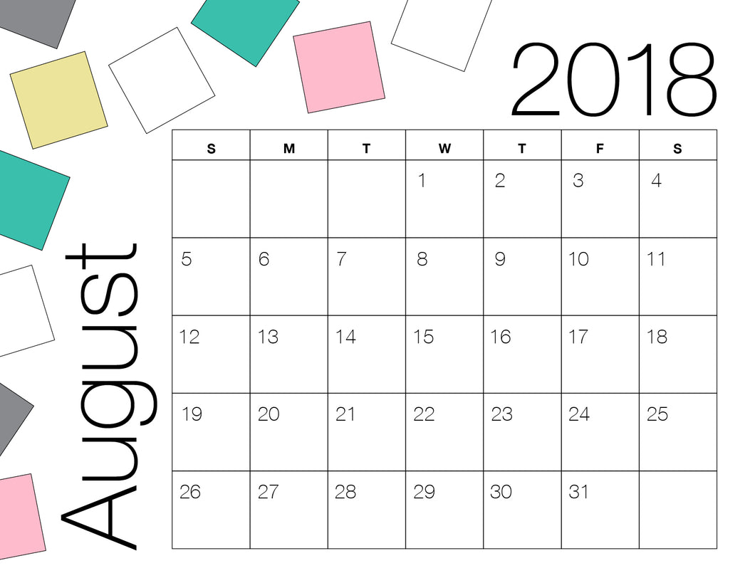 August Calendar Colour (Free Printable)