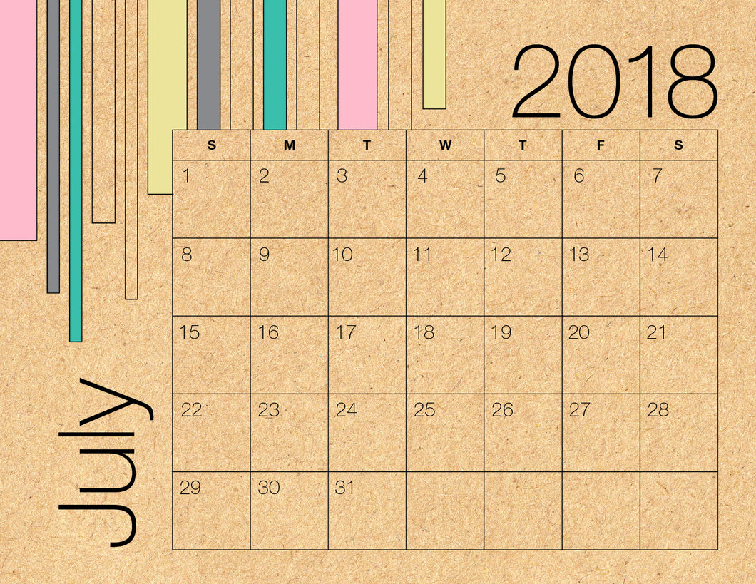July Calendar Kraft (Free Printable)