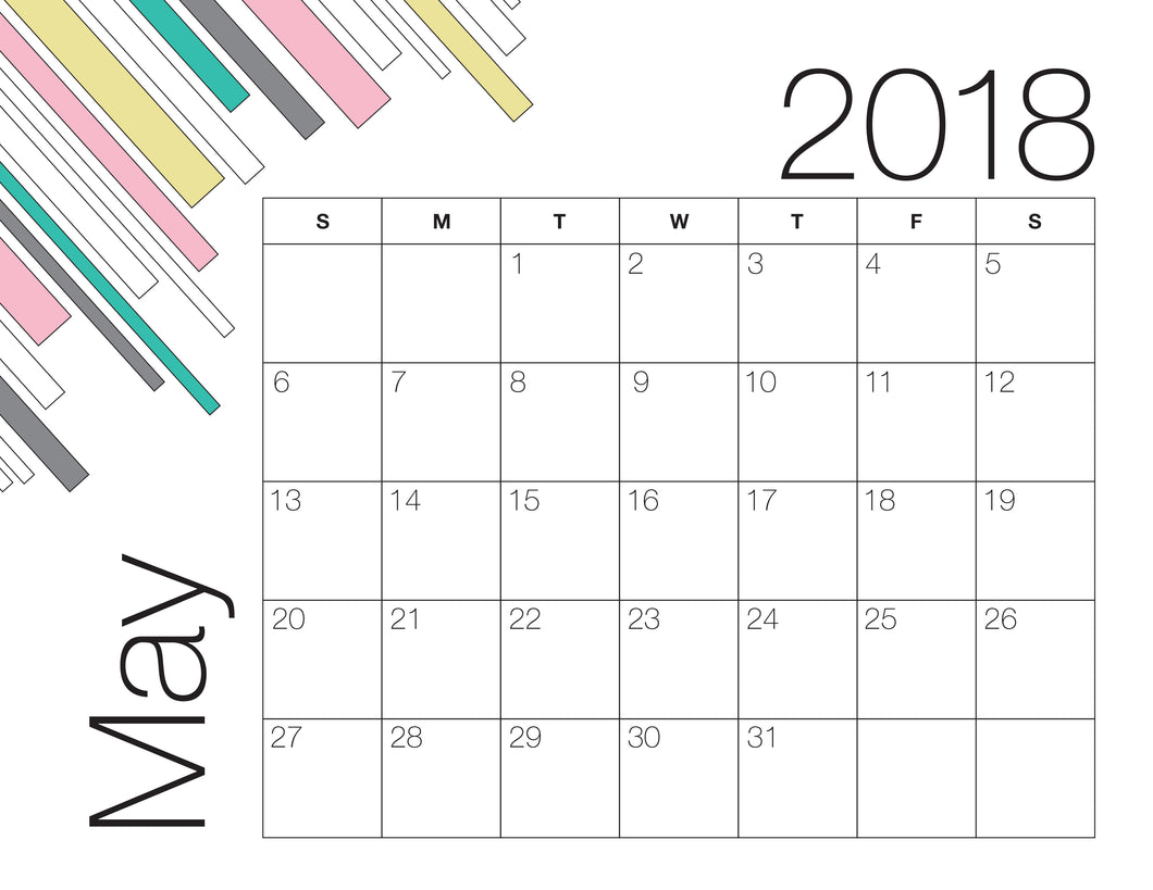 May Calendar Colour (Free Printable)